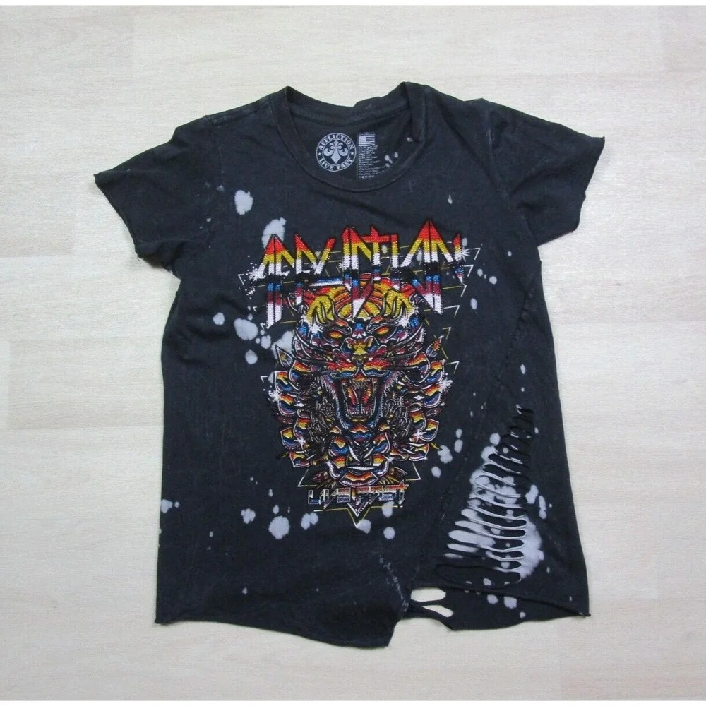 Vintage Affliction Live Fast Womens T-Shirt (XS) Distressed Y2K Dragon Mall Goth